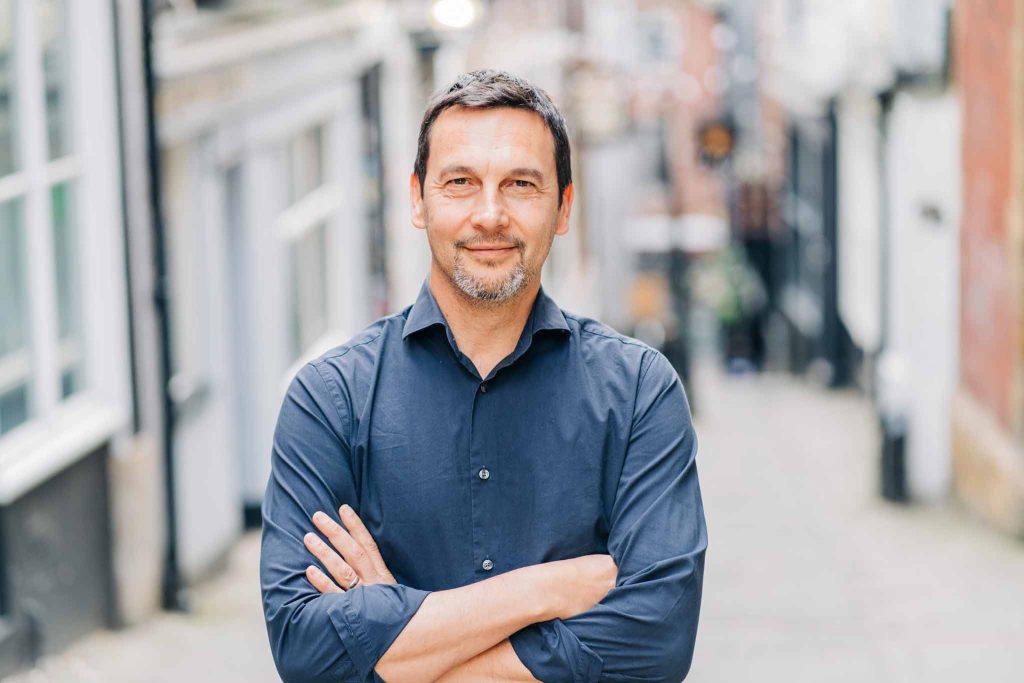 Crisp image of a man in a street