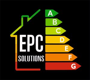 Black Logo 'EPC Solutions' - house with Grades A-G